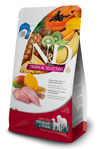 Farmina N&D Tropical Selection Chicken, Spelt, Oats & Tropical Fruits Adult Medium & Maxi Dry Dog Food, 4.4 lb