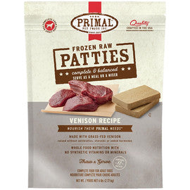 Primal Raw Frozen Canine Patties Venison Formula Dog Food