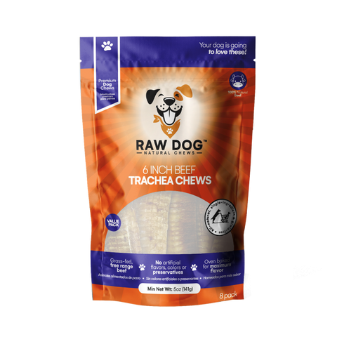 Raw Dog 6" Beef Trachea Chews, 8 Pack