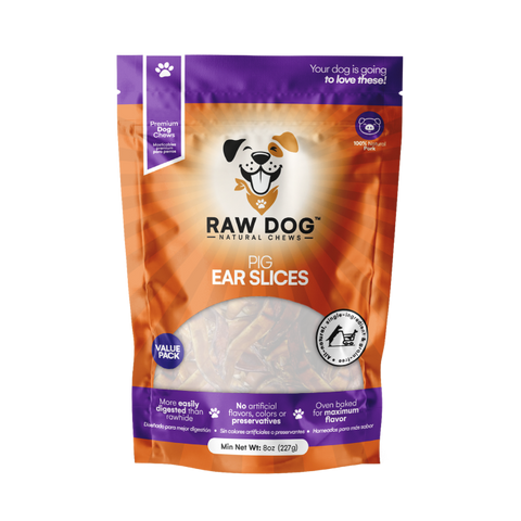 Raw Dog Pig Ear Slices, 8 oz Bag