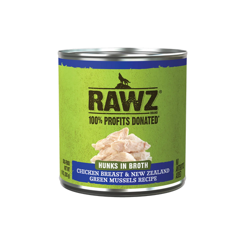 RAWZ Hunks in Broth Chicken Breast & New Zealand Green Mussels Dog Food, 10 oz Can