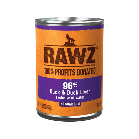 RAWZ 96% Duck & Duck Liver Dog Food, 12.5 oz Can