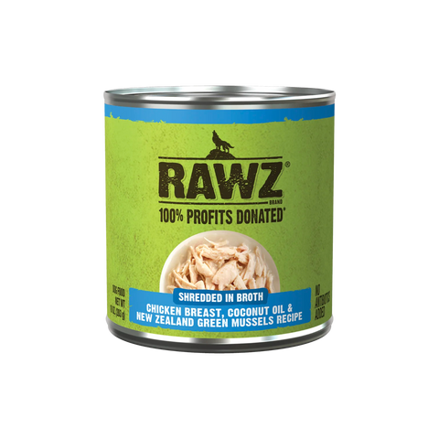 RAWZ Shredded Chicken Breast, Coconut Oil & New Zealand Green Mussels Dog Food, 10 oz Can