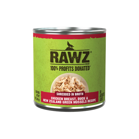 RAWZ Shredded Chicken Breast, Duck & New Zealand Green Mussels Dog Food, 10 oz Can