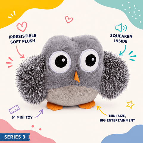 DogLine Gray Owl Mini Plush Dog Toy, 6"